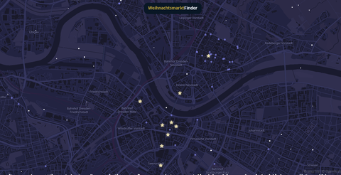 Gezeigt wird die Webanwendung eines Weihnachtsmarktfinders in Dresden