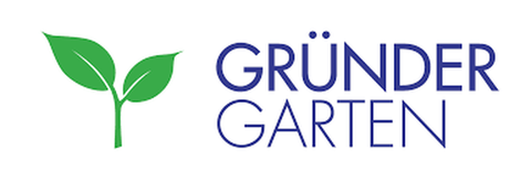 Man sieht das Logo des Vereins GründerGarten, einen Schriftzug und ein grünes Blatt