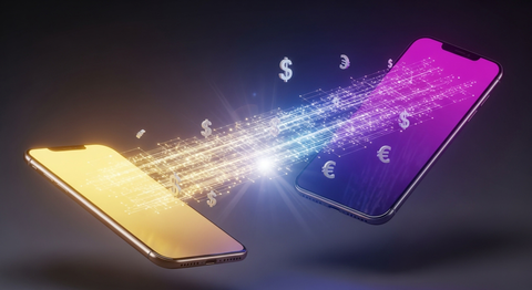 Es sind zwei Handys zu sehen und Eurozeichen, was den digitalen Euro symbolisieren soll.