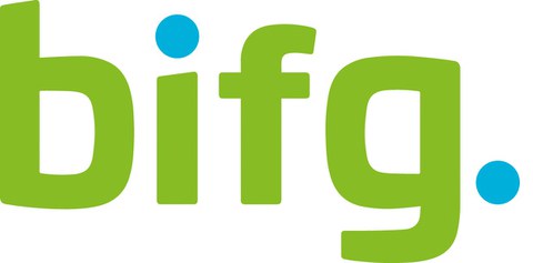 Logo bifg  - grüne kleine Buchstanben mit 2 blauen Punkten