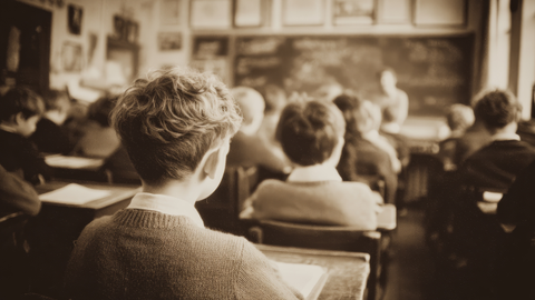 Es ist ein historisches Klassenfoto zu sehen.