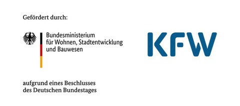 Auf diesem Bild sieht man das Logo der KFW und des Bundesministeriums für Wohnen, Stadtentwicklung und Bauwesen