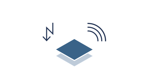 Icon des Forschungsthemas RA1-3 Neue Funktionalitäten: Material mit Symbolen für Stromerzeugung und Funksignal