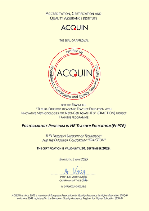 ACQUIN Urkunde FRACTION-Projekt