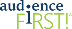 Ein Logo. Kleinbuchstaben "Publikum" in Blau über Großbuchstaben "FIRST!" meist in Grün. Beide Wörter sind durch ein großes "i" verbunden, das die beiden Wörter überspannt.