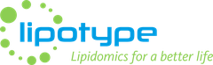 Logo von Lipotype. Der Schriftzug "Lipotype" in blauer Schrift, darum kreisförmig angeordnete grüne Punkte. Unten rechts der grüne Schriftzug "Lipidomics for a better life".
