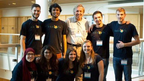 Team I, nanobot. From left to right: Timothy Esch, Shikhar Gupta, Dr. Braun, Renat Nigmetzianov, Dmitry Beliaev (top); Yara Alsadaawi, Foram Joshi, Judit Clopés and Juliana Hilliard (bottom).