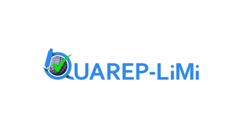 Logo von QUAREP-LiMi. Blaue Schrift. Das "Q" ist eine Lupe mit einem grünen Haken in der Mitte.