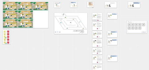 Screen eines Online Whiteboards mit verschiedenen Entwürfen und schematischen Abläufen