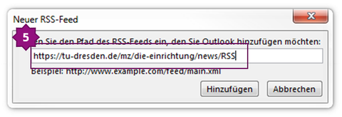 Screenshot zu Schritt 5, um den RSS-Feed zu abonnieren