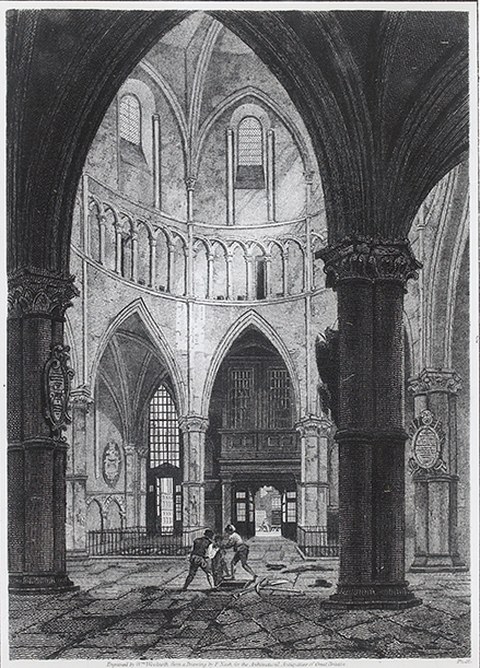 Inneres der Londoner Kirche, Stich des 19. Jhds.