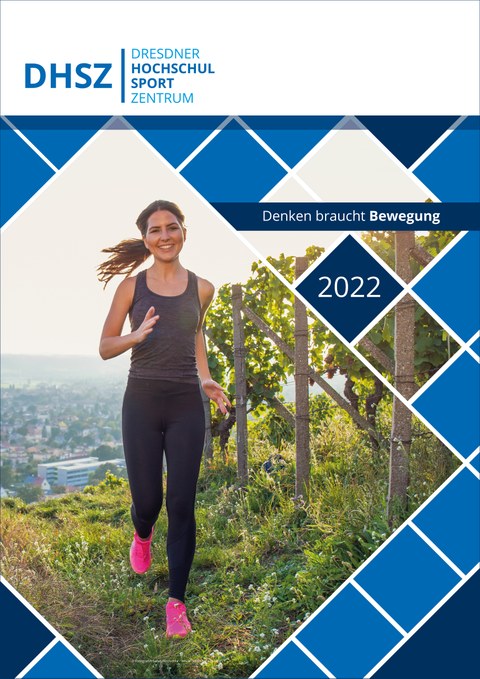 Foto mit Grafik Titelblatt des DHSZ-Kalenders mit joggender Frau