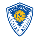 wappenförmiges Logos des Eissportclubs Dresden in Weiß-Blau mit gelbem kreis und er Mitte mit den Buchstaben ESC