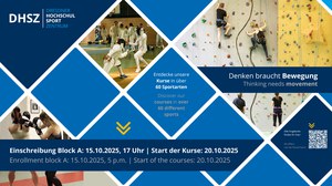 Grafik mit blauen Rauten und Sportfotos