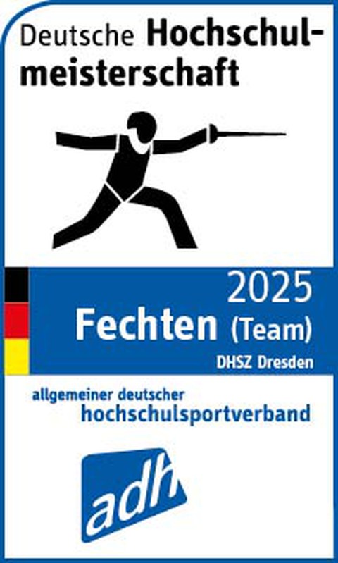 Grafik stilisierter Fechter mit Schriftzug 2025 Fechten Team