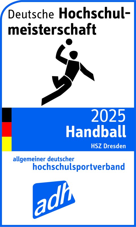 Grafik: Plakat zur Ankündigung der Deutschen Hochschukmeisterschaft Handball 2025 durch den Veranstalter allgemeiner deutscher hochschulsportverband