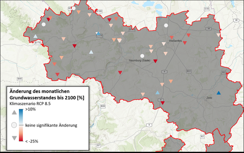 Änderung des monatlichen Grundwasserstandes bis 2100