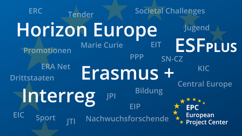 Übersicht EU Programme auf blauen Hintergrund