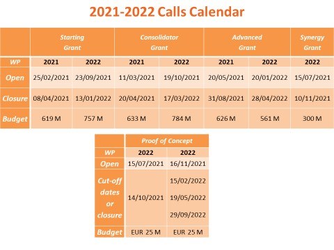 Overview Calls ERC 2021-2022