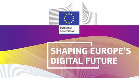 Schriftzug Shaping Digital Europe und Flagge EU