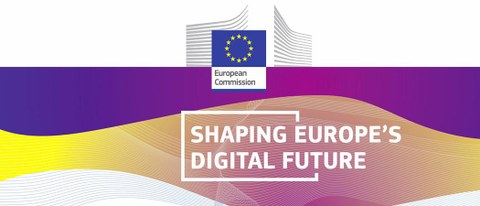 Schriftzug Shaping Digital Europe und Flagge EU