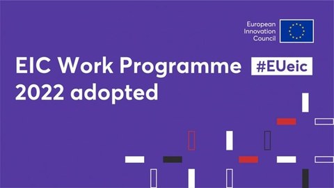 Schriftzug EIC Workprogramm 2022adopted auf lila Hintergrund