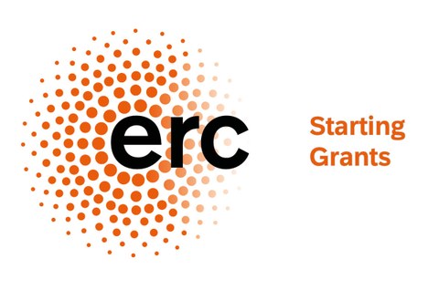 rote Punkte im Kreis um die Buchstaben ERC, rechts der Schriftzug Starting Grant