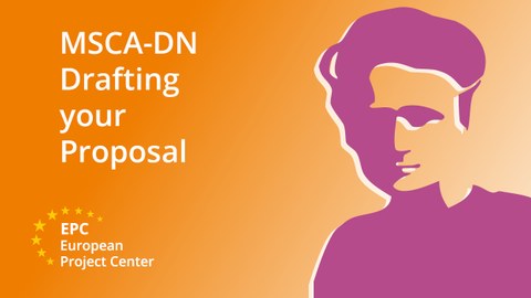 Konterfei von Marie Curie mit dem Schriftzug MSCA-DN Drafting your Proposal