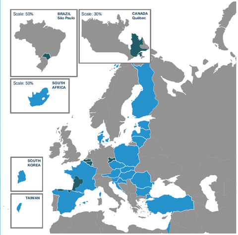 Europakarte, alle beteiligten Länder an der Ausschreibung