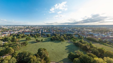 Luftaufnahme des Alaunparks in Dresden