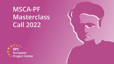 Schriftzug MSCA Masterclass Konterfei Marie Curie, EPC Logo