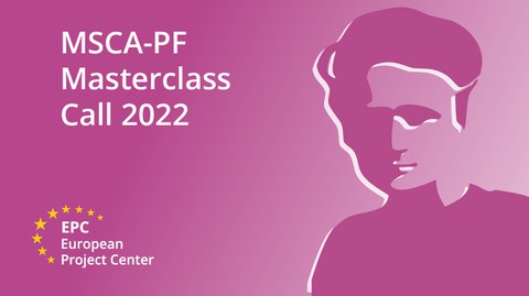 Schriftzug MSCA Masterclass Konterfei Marie Curie, EPC Logo