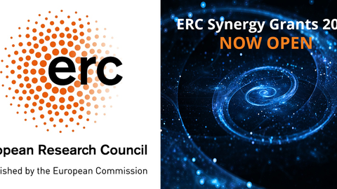 Auf dem Bild ist links das Logo vom European Research Council und rechts eine transparente blaue Spirale zu sehen. 