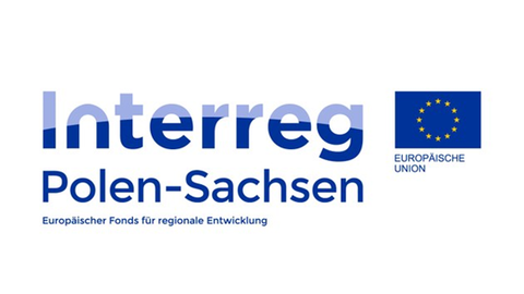 Logo mit Schriftzug Interreg Polen-Sachsen und EU-Flagge