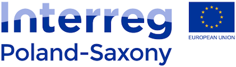 Logo mit Schriftzug Interreg Polen-Sachsen und EU-Flagge
