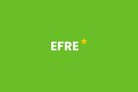 Schriftzug EFRE mit gelbem Sternchen auf grünem Hintergrund