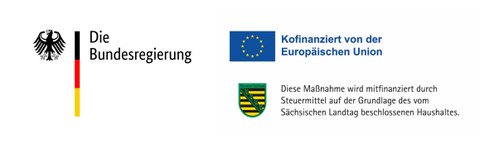 Logo Die Bundesregierung mit EU und Sachsen Flagge