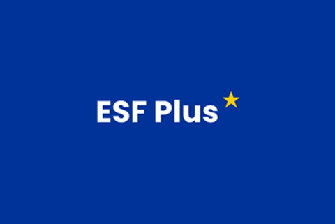 Text ESF Plus mit gelbem Stern auf blauen Hintergrund