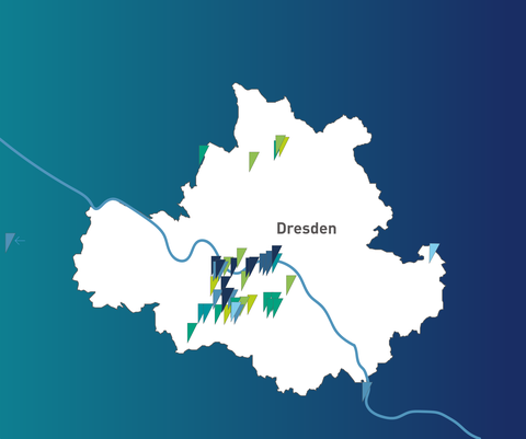 A citymap of Dresden with the location of partners of DRESDEN-concept