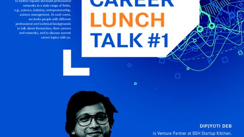 Es ist eine Person auf einem Poster zu sehen, das zu einem Career Lunch Talk einlädt.