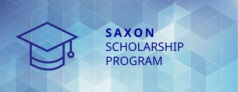 Graphic image featuring the text “SaxonScholarship Program” and a doctoral cap