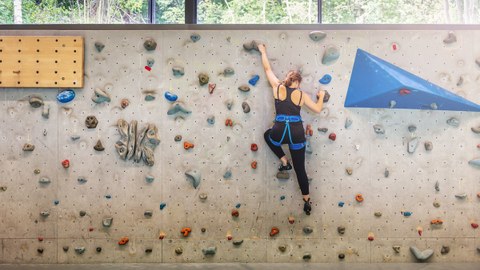 Picture of a person on a climbing wall bouldering