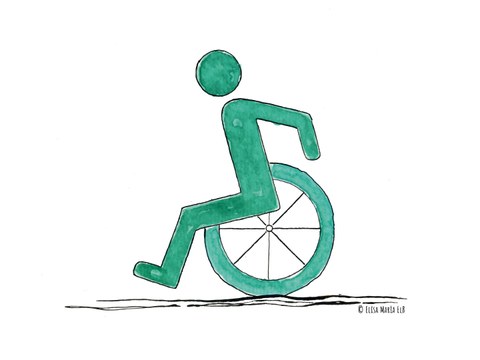 Ein Mensch fährt Rollstuhl.