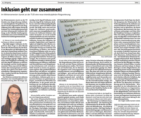 Screenshot des Artikels "Inklusion geht nur zusammen - Interview Prof.in Anke Langner"