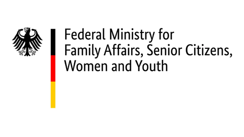 Logo des Bundesministerium für Bildung, Familie, Senioren, Frauen und Jugend, Bundesadler und schmaler vertikaler Streifen schwarz, rot, gelb