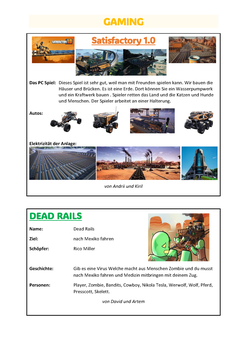 Themenseite Gaming von Andri und Kirill zu Satisfactory 1.0 und von David und Artem zu Dead Rails