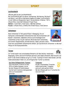 Themenseite Sport 1 von Lina, Isabell, Polina, Nathalie zu Leichtathletik, Schwimmen und Turnen
