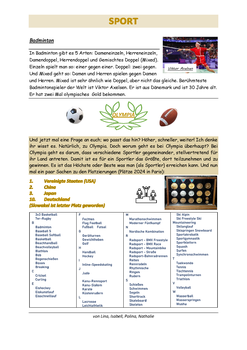 Themenseite Sport 2 von Lina, Isabell, Polina, Nathalie zu Badminton und Olympia