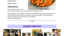 Themenseite Rezept von Jayden zu Nudeln mit Hähnchen und Fotodokumentation "Unser Freitag"