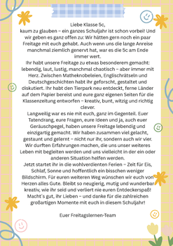 Brief der Studierenden an die Schüler:innen der 5c zum Abschluss des gemeinsamen Schuljahres.